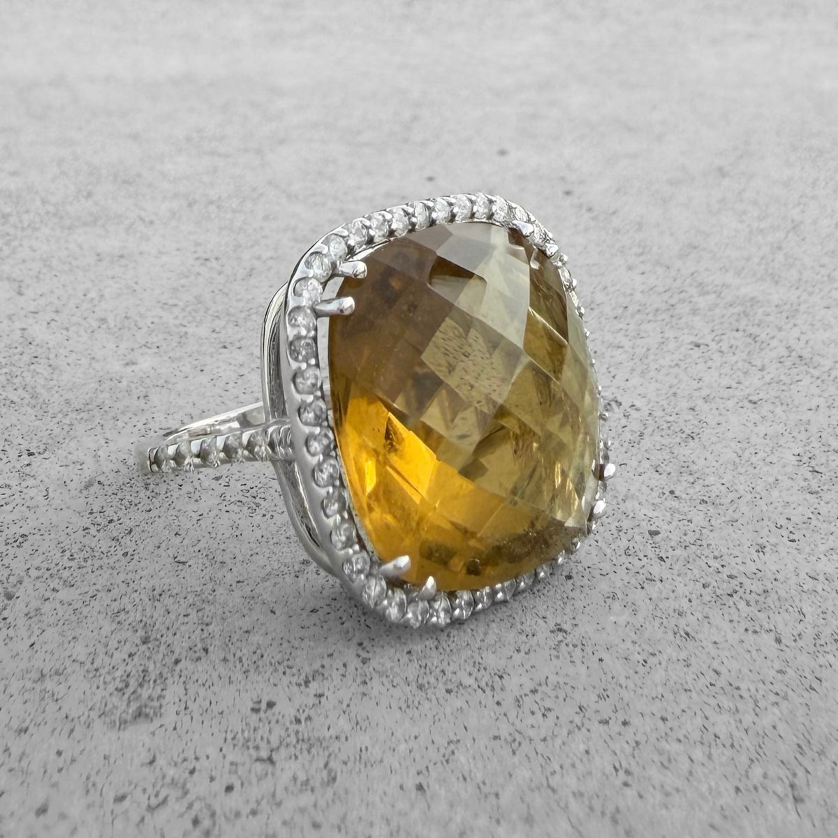 Estate Smoky Quartz Diamonds White Gold Ring