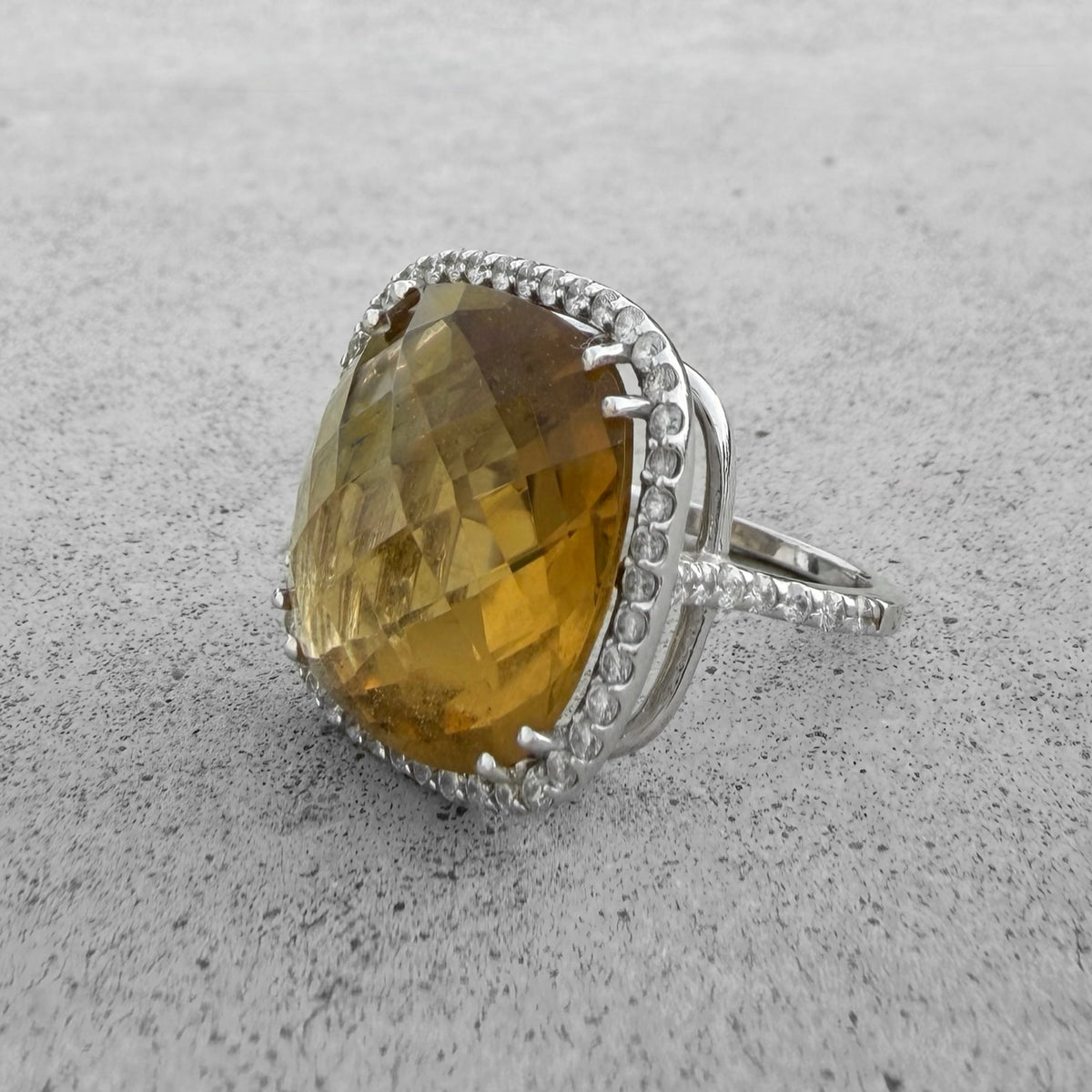 Estate Smoky Quartz Diamonds White Gold Ring