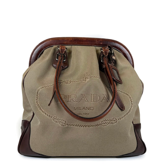 Prada Logo Jacquard Frame Tote