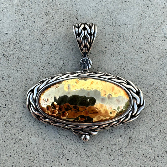 John Hardy Oval Two Tone Hammered Pendant