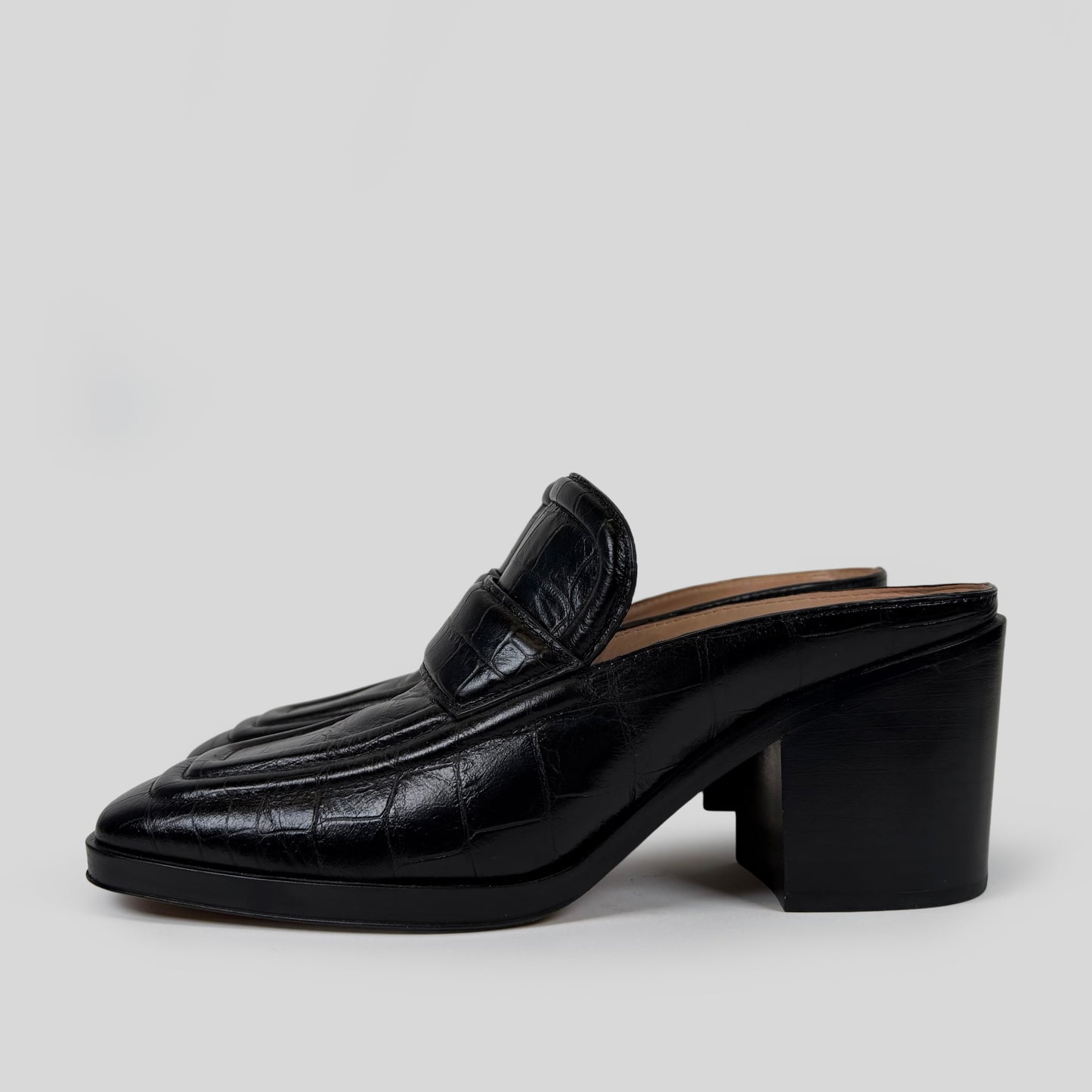 Bottega Veneta Croc-Embossed Leather Loafer Mules