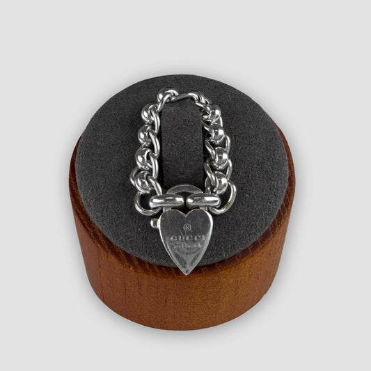 Gucci Sterling Silver Heart Charm Chain Ring