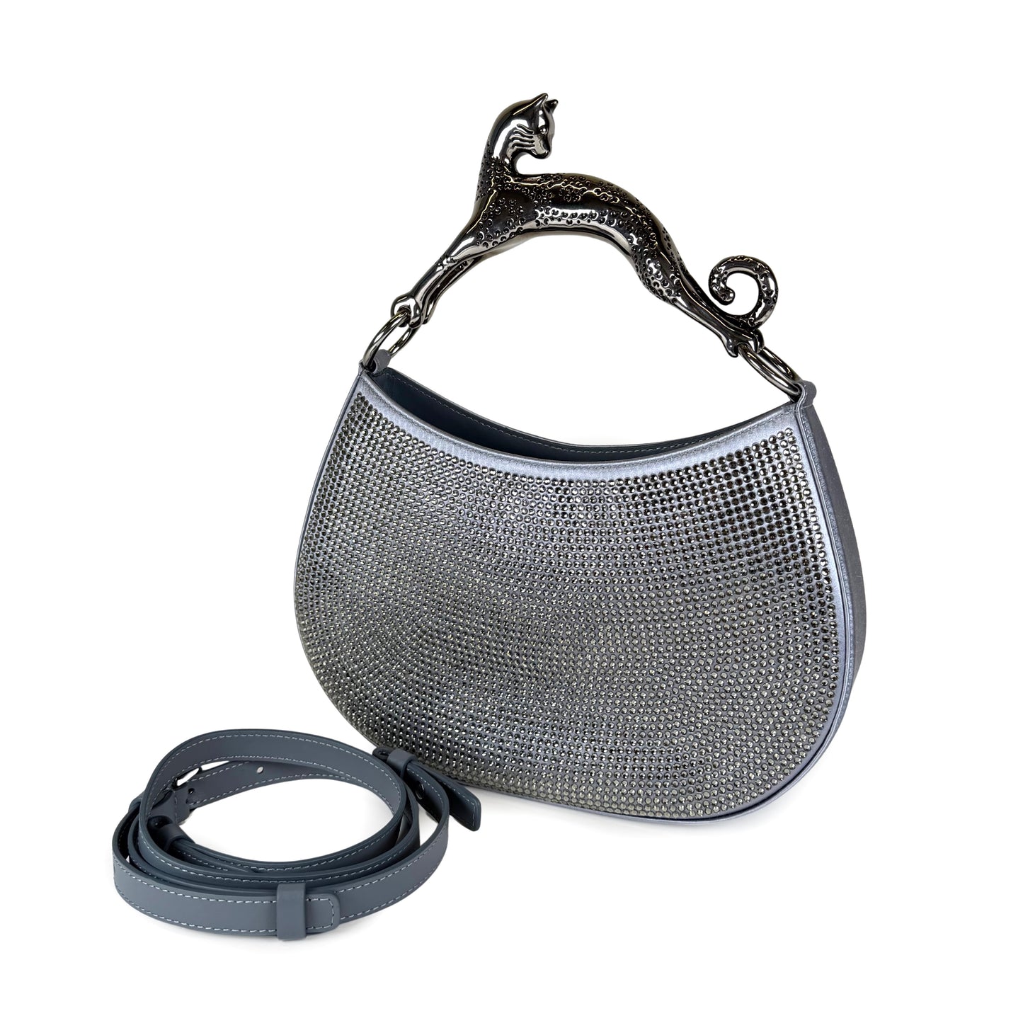 Lanvin Satin Crystal Cat Handled Hobo Bag