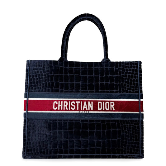 Christian Dior Velvet Croc-Embossed Book Tote Bag