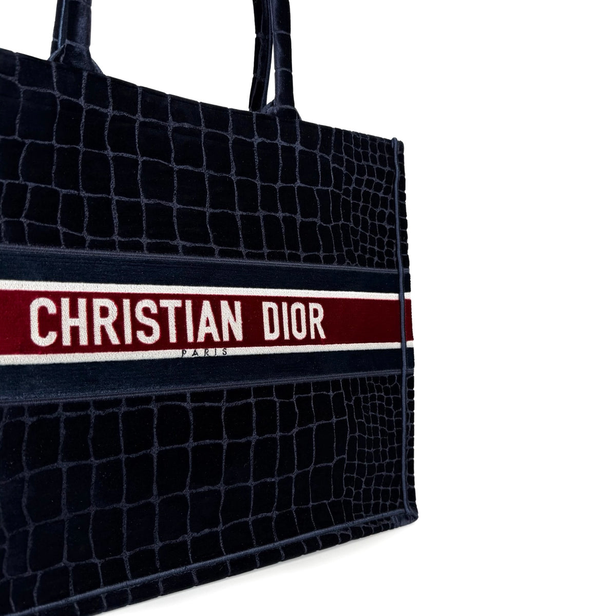 Christian Dior Velvet Croc-Embossed Book Tote Bag