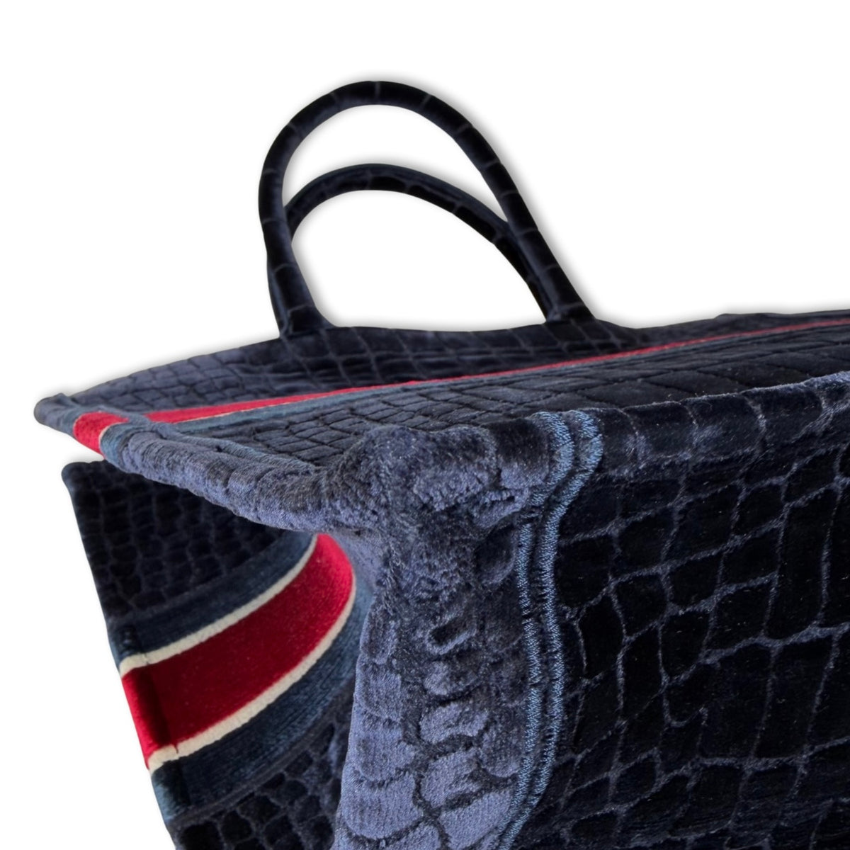 Christian Dior Velvet Croc-Embossed Book Tote Bag