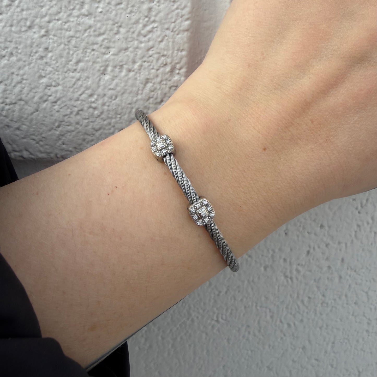 Alor Two White Gold Station Diamond Cable Bracelet