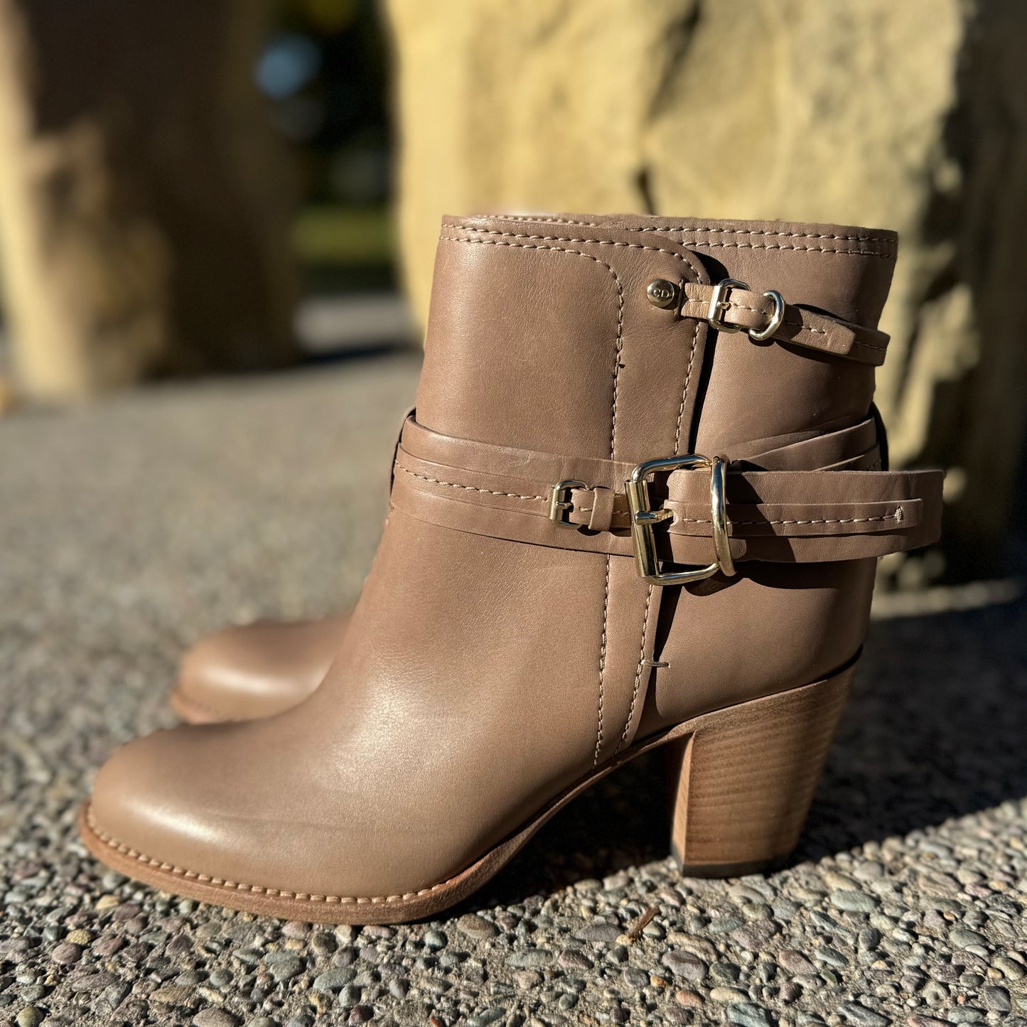 Christian Dior Buckle Taupe Booties