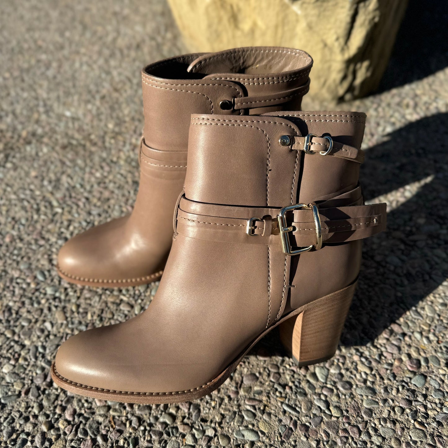 Christian Dior Buckle Taupe Booties