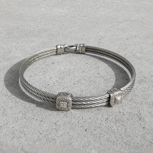 Alor Two White Gold Station Diamond Cable Bracelet