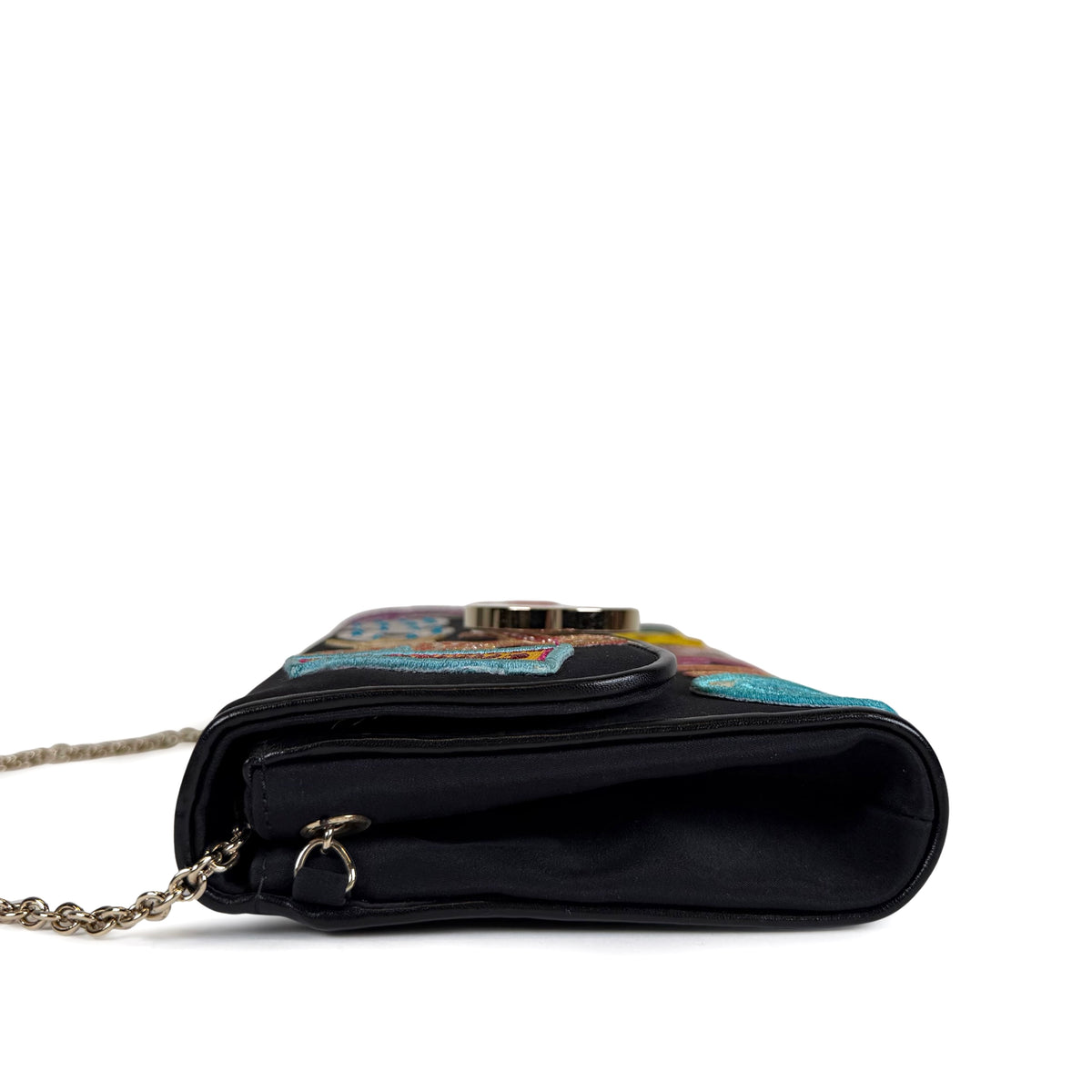 Christian Louboutin Canvas Patch Letters Riviera Clutch on Chain