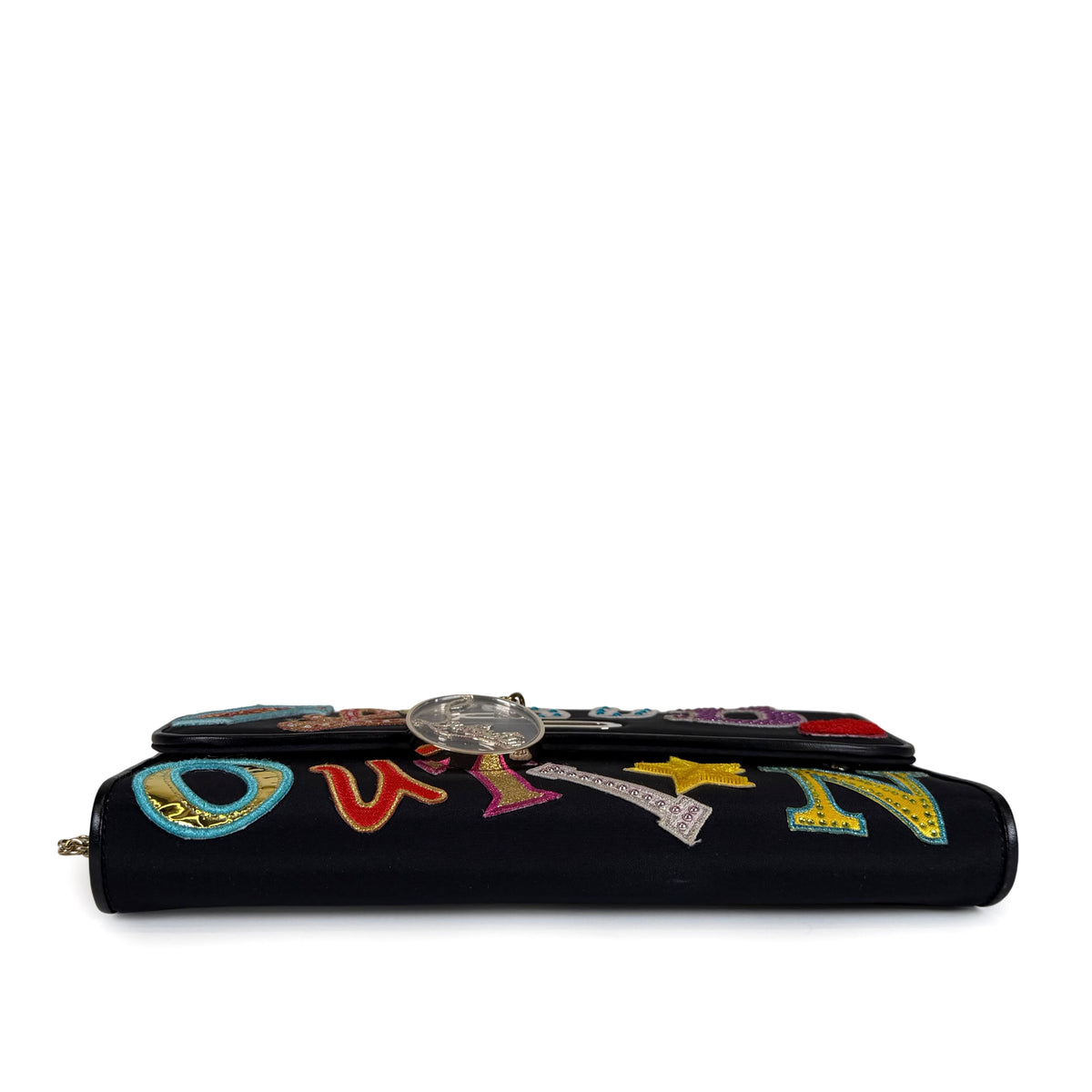 Christian Louboutin Canvas Patch Letters Riviera Clutch on Chain
