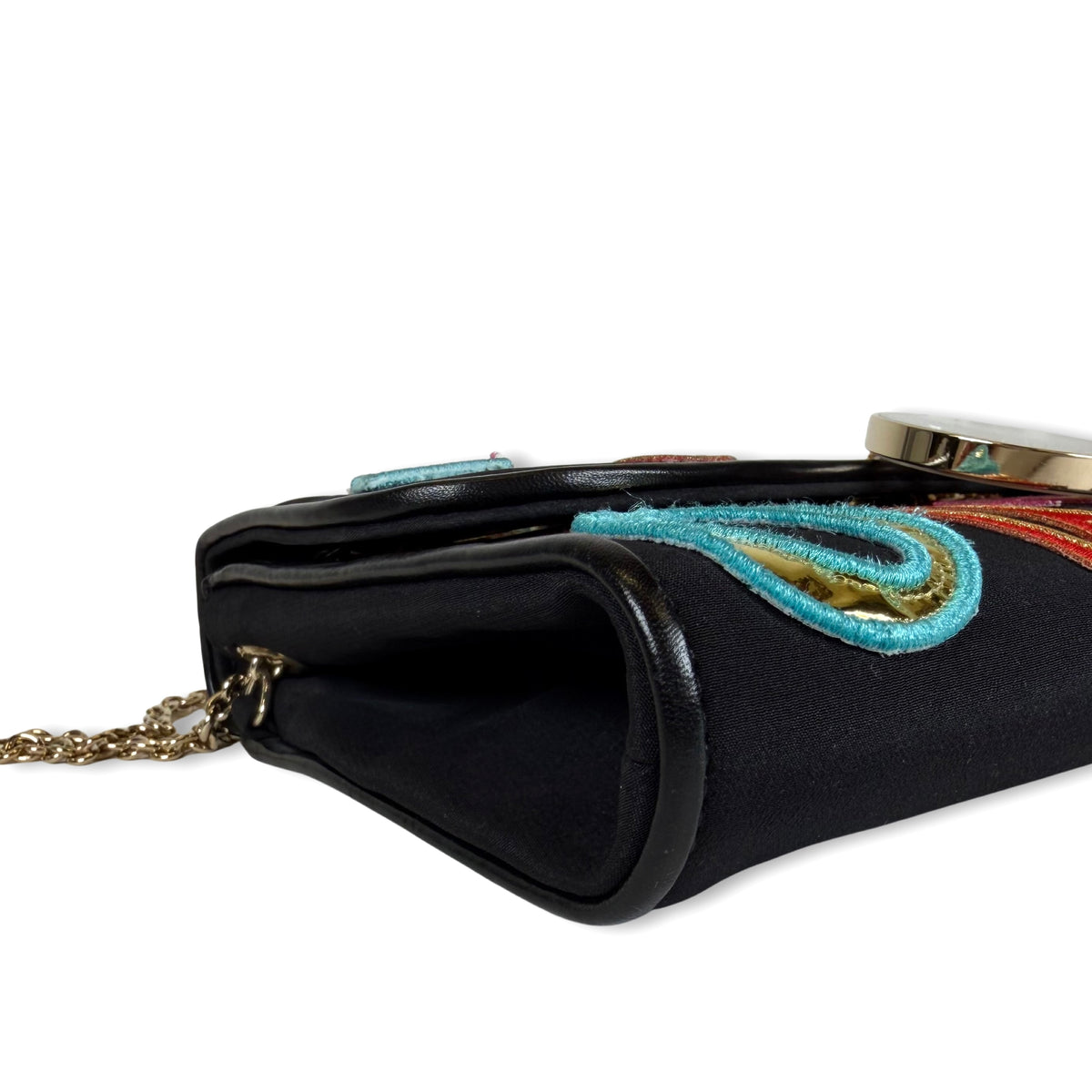 Christian Louboutin Canvas Patch Letters Riviera Clutch on Chain