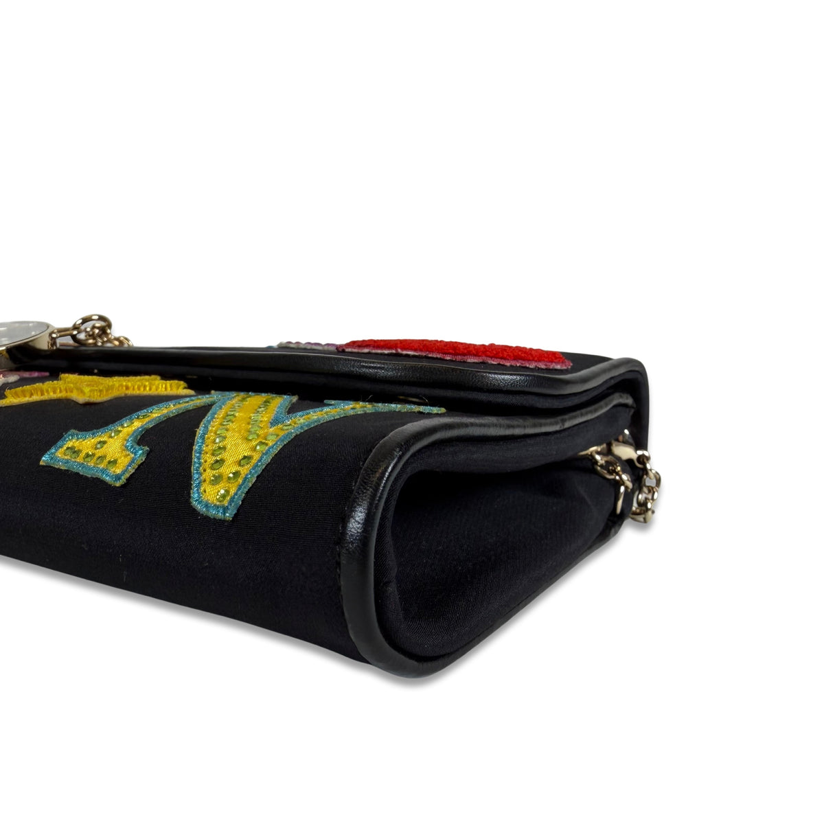 Christian Louboutin Canvas Patch Letters Riviera Clutch on Chain