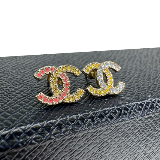 Chanel Assymetrical Strass CC Stud Earrings