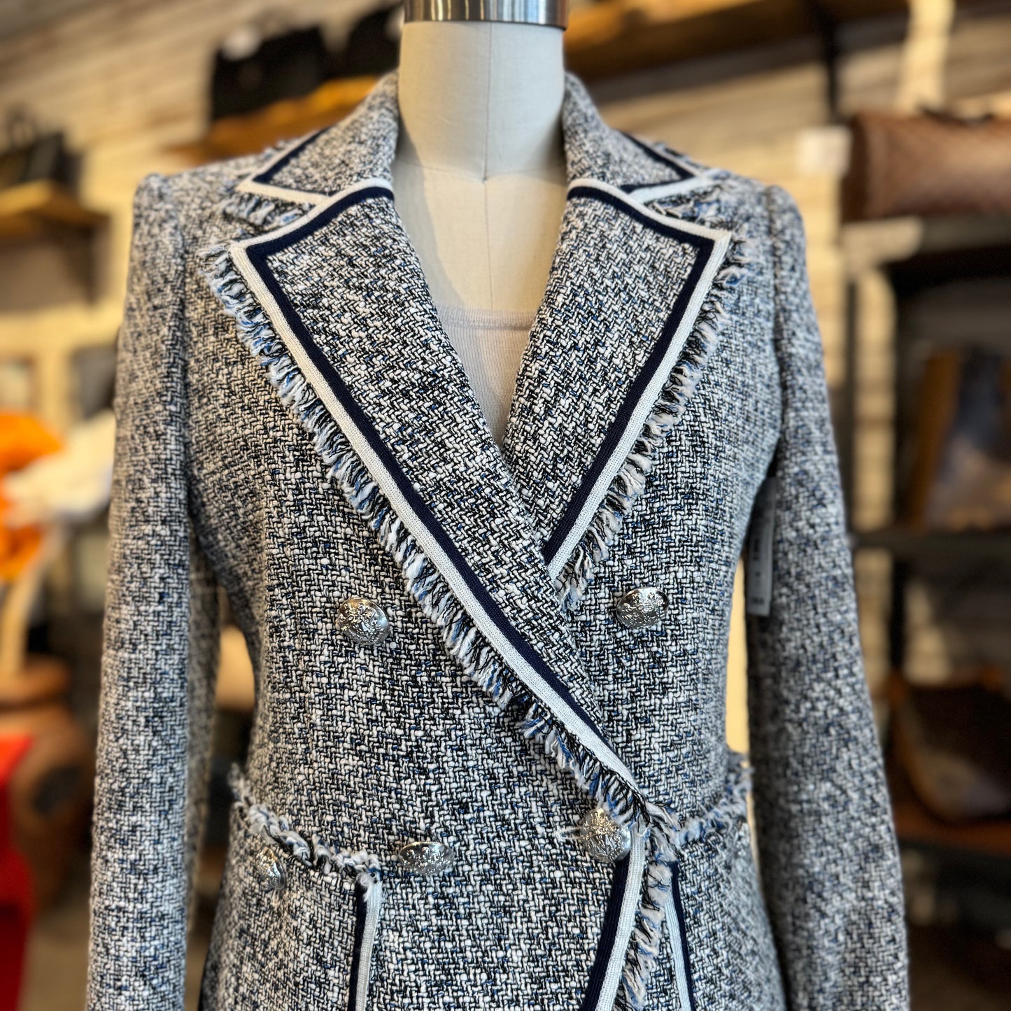 Veronica Beard Tweed Fringed Edge Blazer