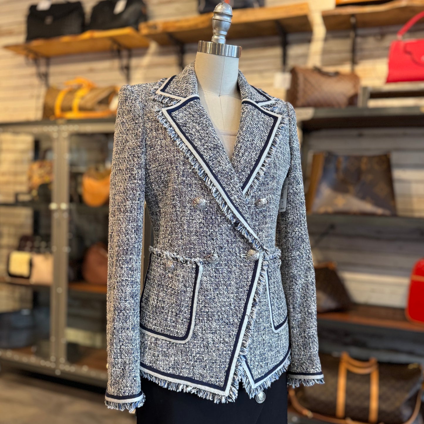 Veronica Beard Tweed Fringed Edge Blazer
