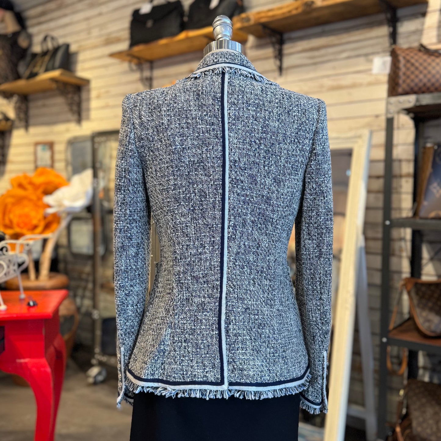 Veronica Beard Tweed Fringed Edge Blazer