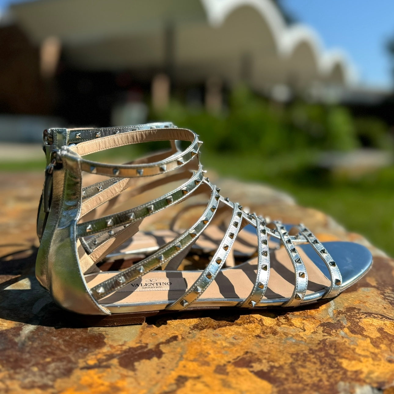 Valentino Garavani Metallic Rockstud Gladiator Sandals