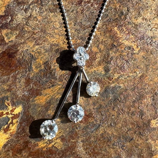 Platinum Diamond Drop Dangle Slider Necklace