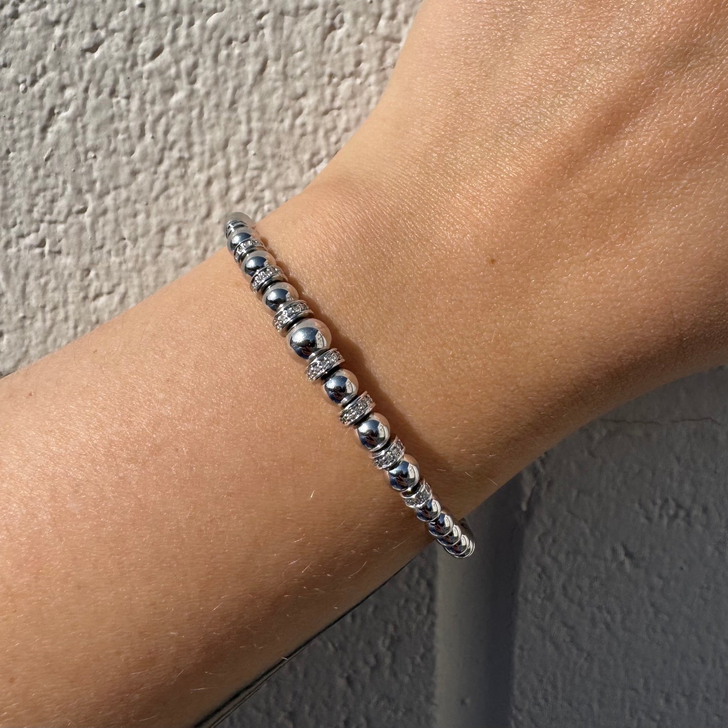 Custom Sterling Silver Diamond Beaded Ball Cuff
