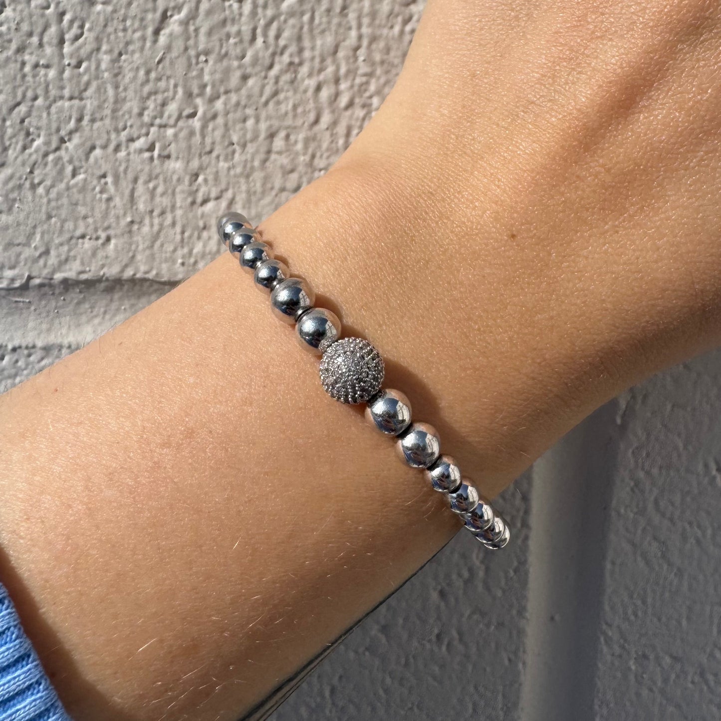 Custom Sterling Silver Diamond Beaded Ball Cuff