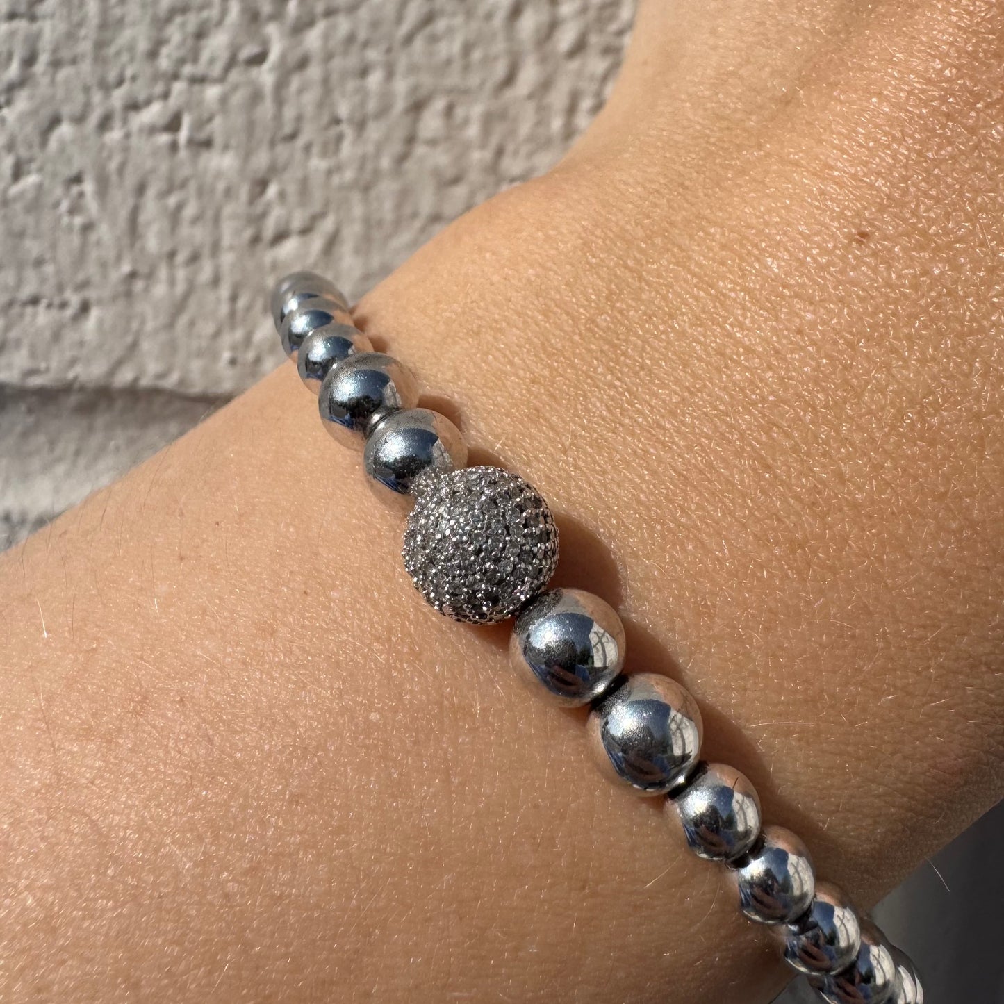 Custom Sterling Silver Diamond Beaded Ball Cuff