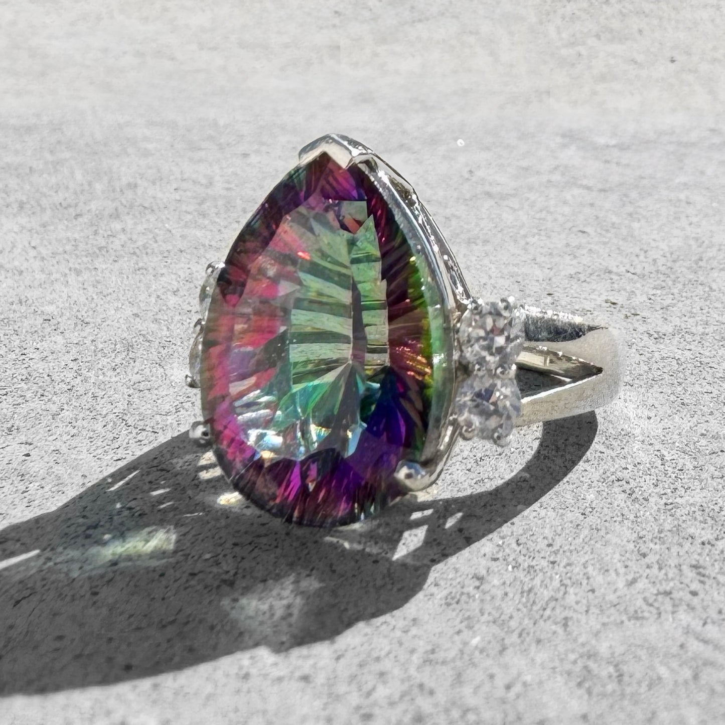 Mystic Topaz and Cubic Zirconia Sterling Silver Ring