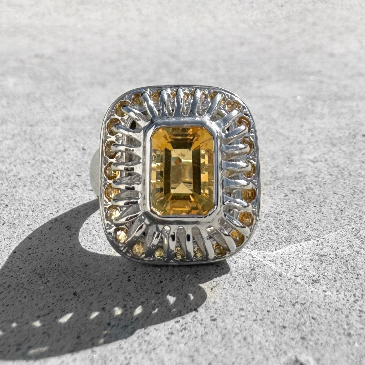 Custom White Gold Caged Citrine Ring