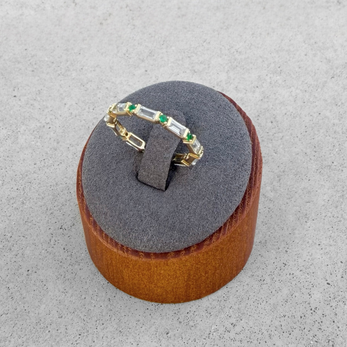 18K Yellow Gold Emerald & White Topaz Eternity Band Ring
