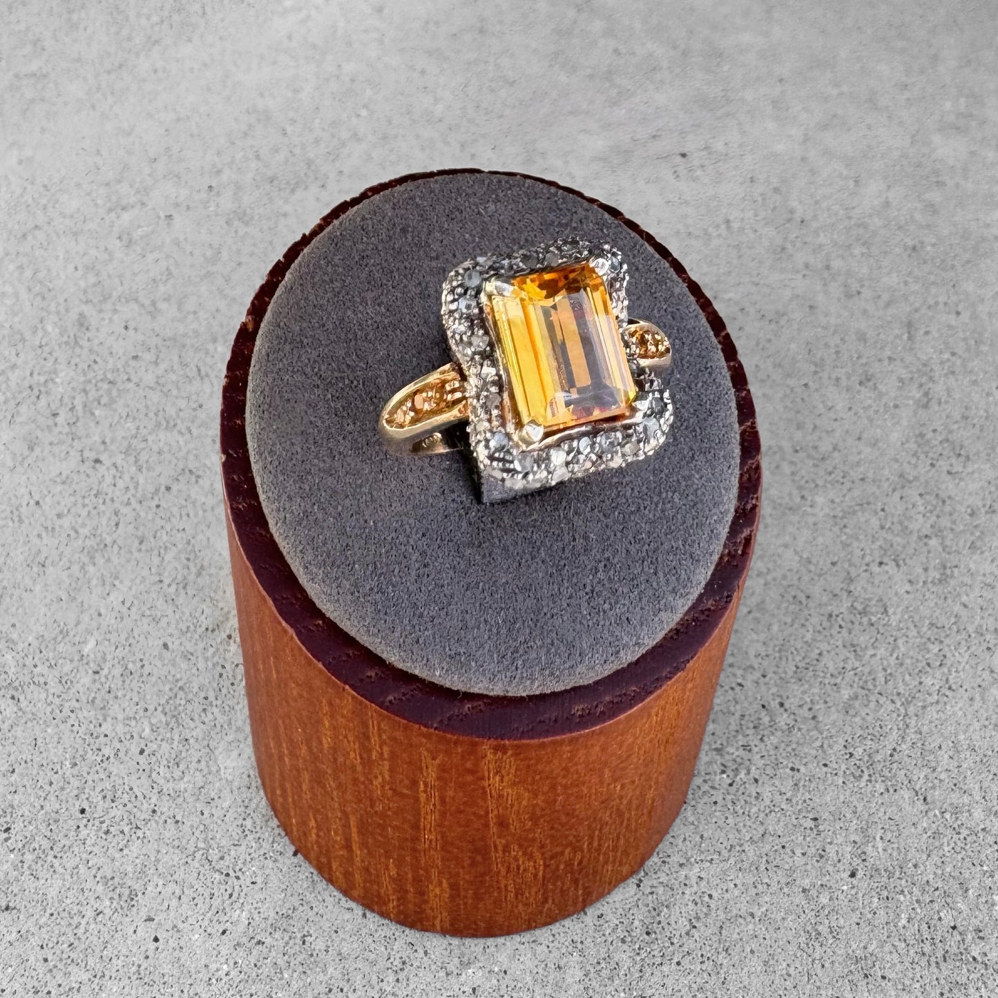 Citrine and Diamond 14K Gold Plated Sterling Silver Ring