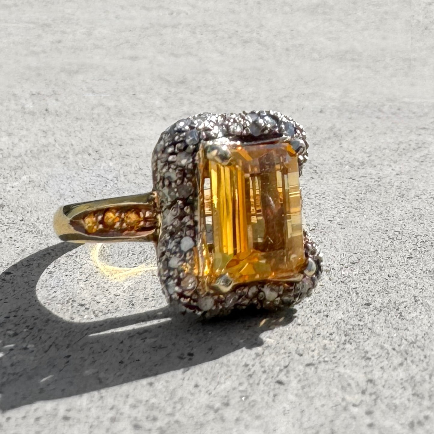 Citrine and Diamond 14K Gold Plated Sterling Silver Ring