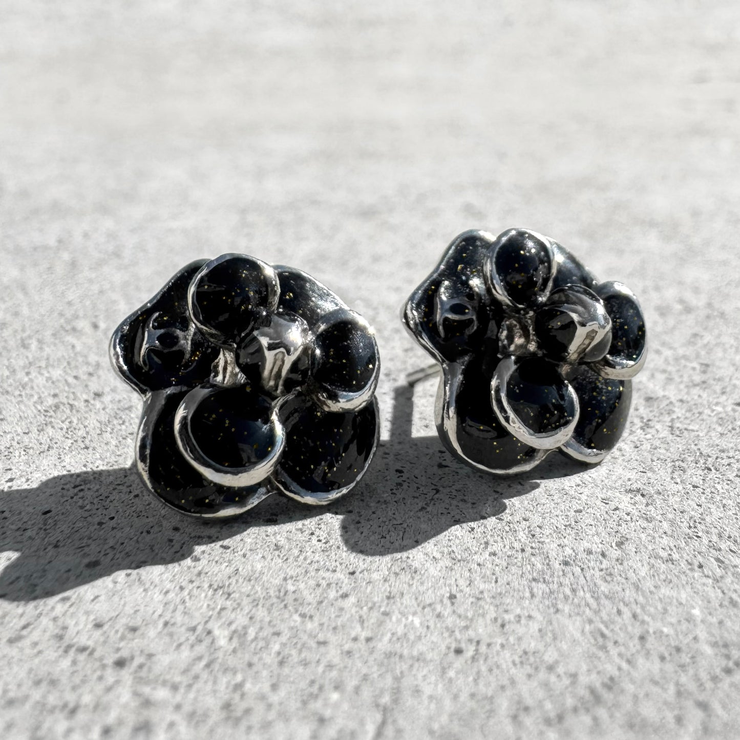 Chanel Black Resin Camellia Stud Earrings