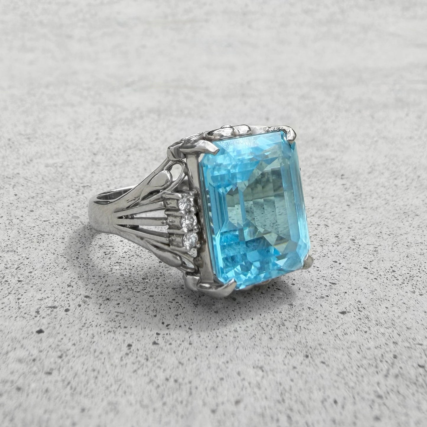 Platinum Blue Topaz & Diamonds Ring