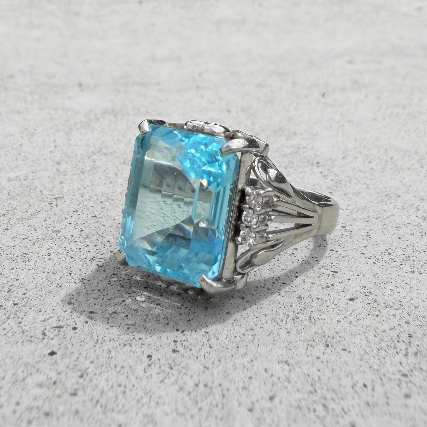 Platinum Blue Topaz & Diamonds Ring