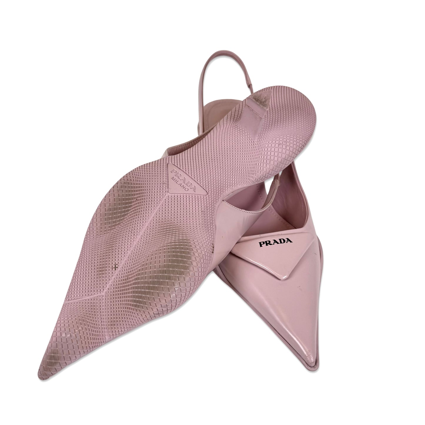 Prada Logo Plaque Pointed Toe Slingback Pumps