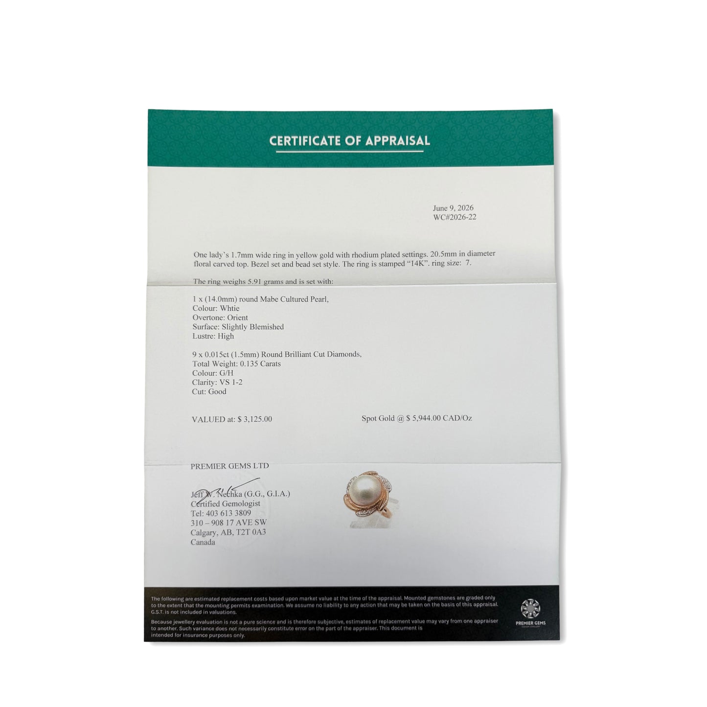 Mabe Cultured Pearl & Diamonds Gold Ring