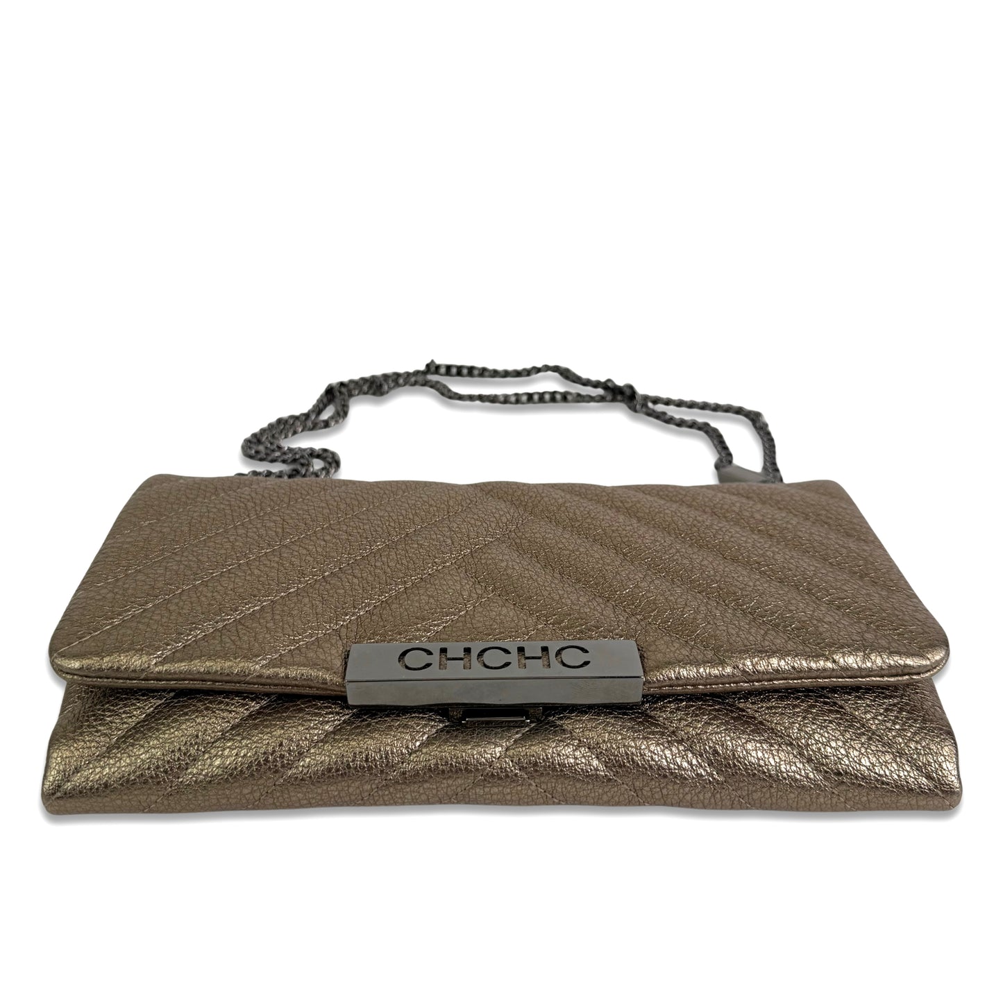 Carolina Herrara Bimba Metallic Gold Clutch on Chain