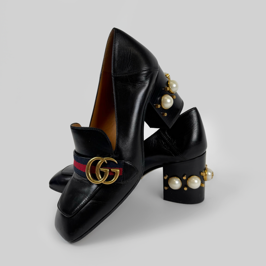 Gucci Pearl Peyton Marmont Heeled Loafers