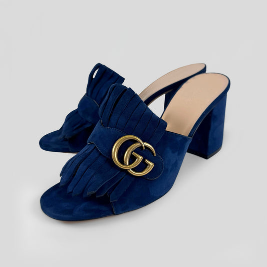 Gucci GG Fringe Marmont Suede Mules