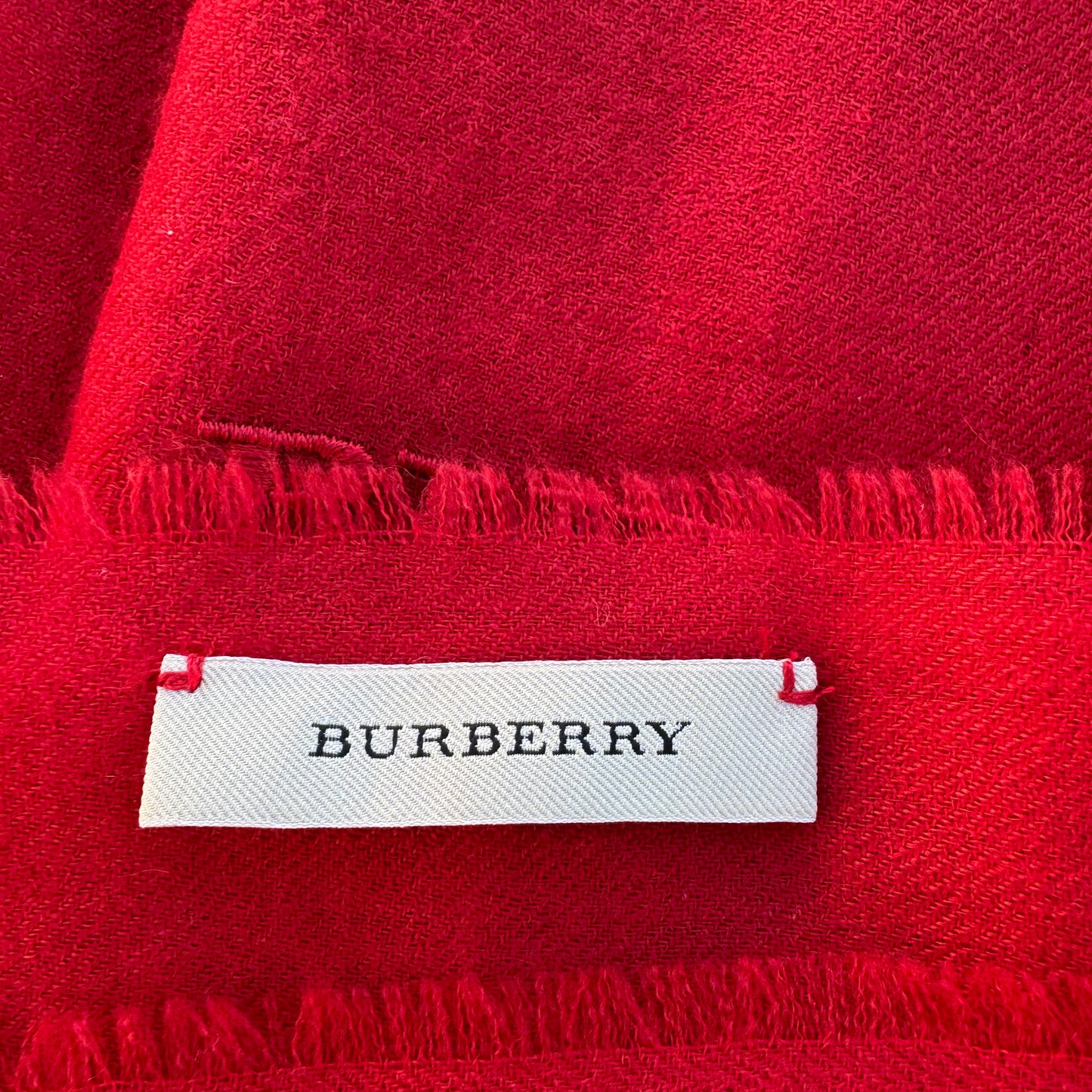 Burberry Silk Wool Fringe Red Scarf