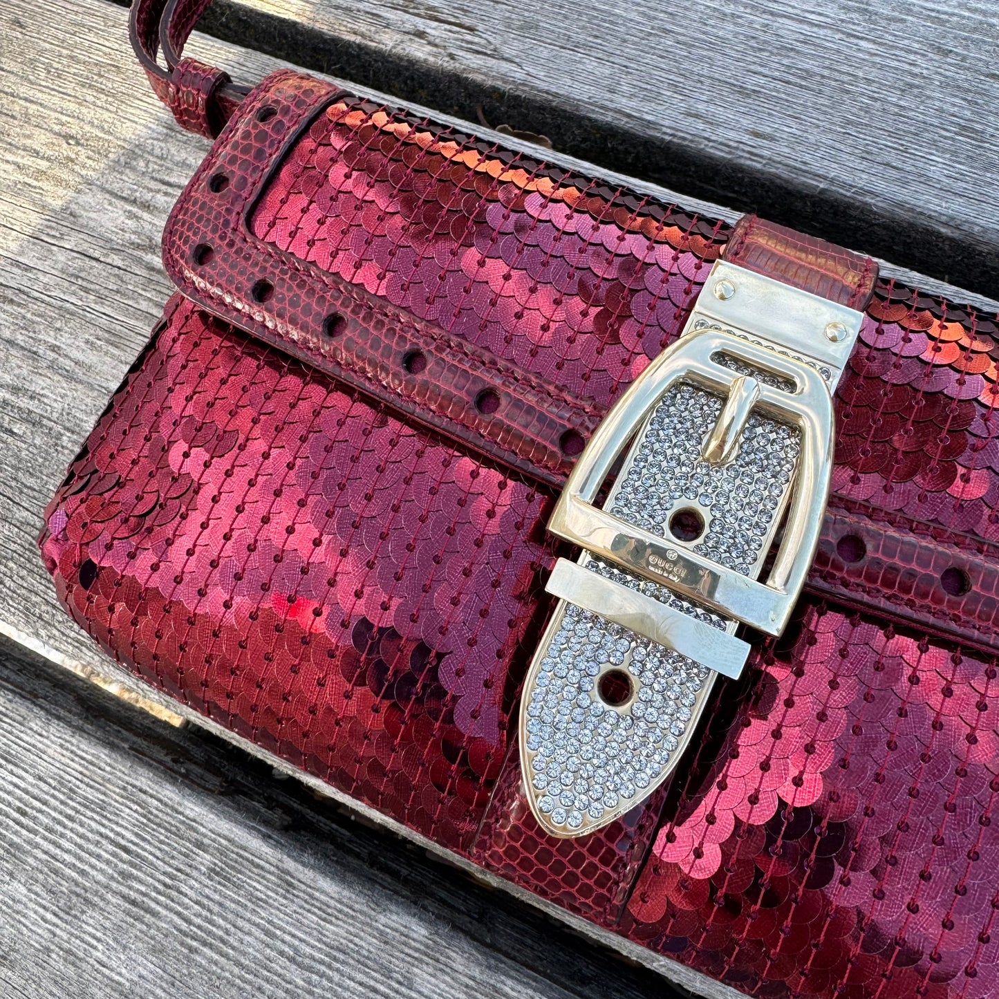 Gucci Sequin Lizard Crystal Wristlet Clutch