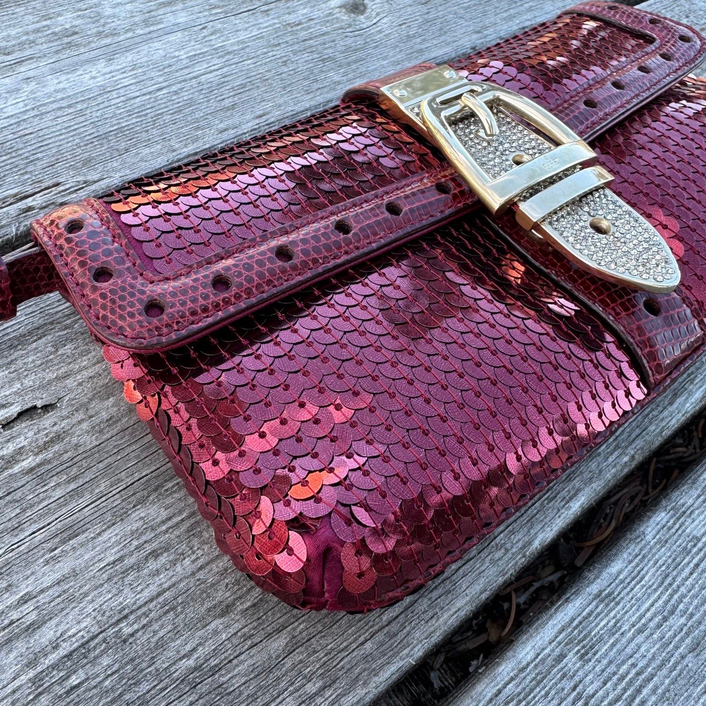 Gucci Sequin Lizard Crystal Wristlet Clutch