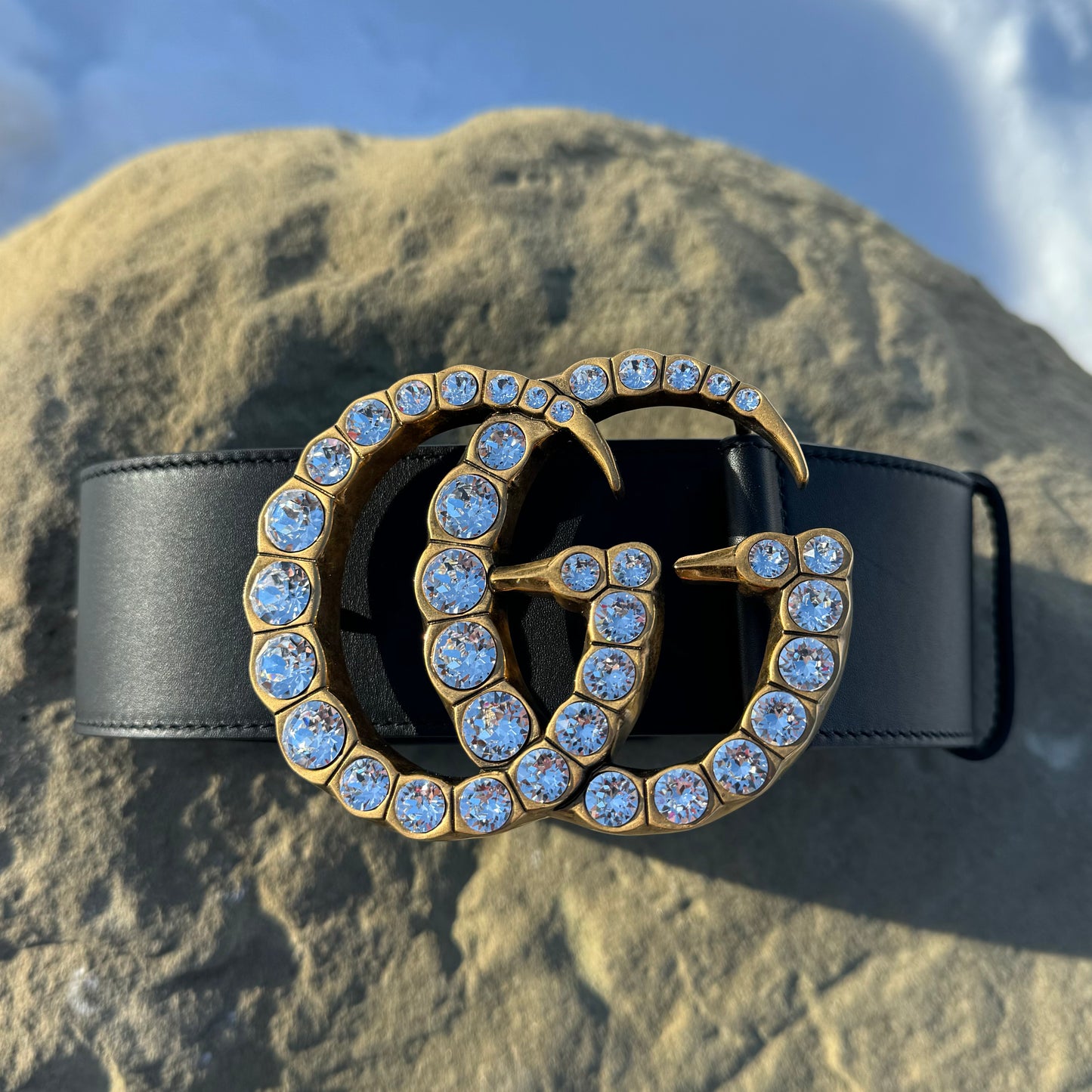 Gucci Wide Crystal Double G Belt