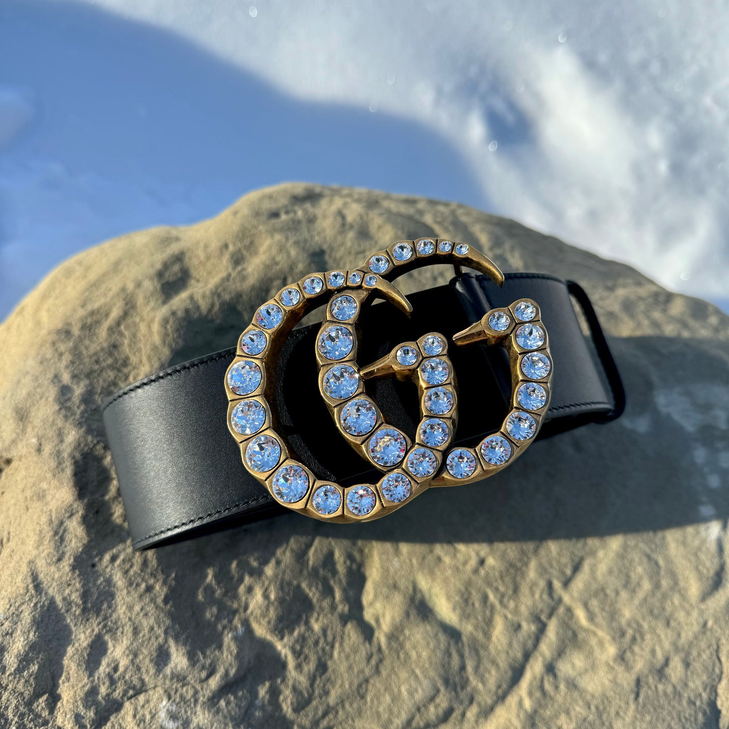 Gucci Wide Crystal Double G Belt