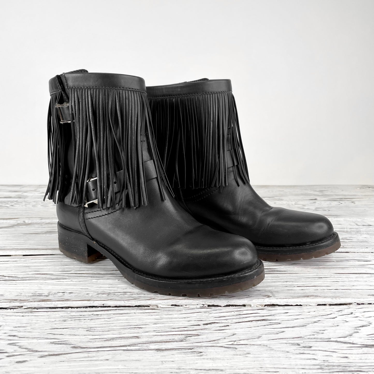 VALENTINO Black Leather Fringe Boots