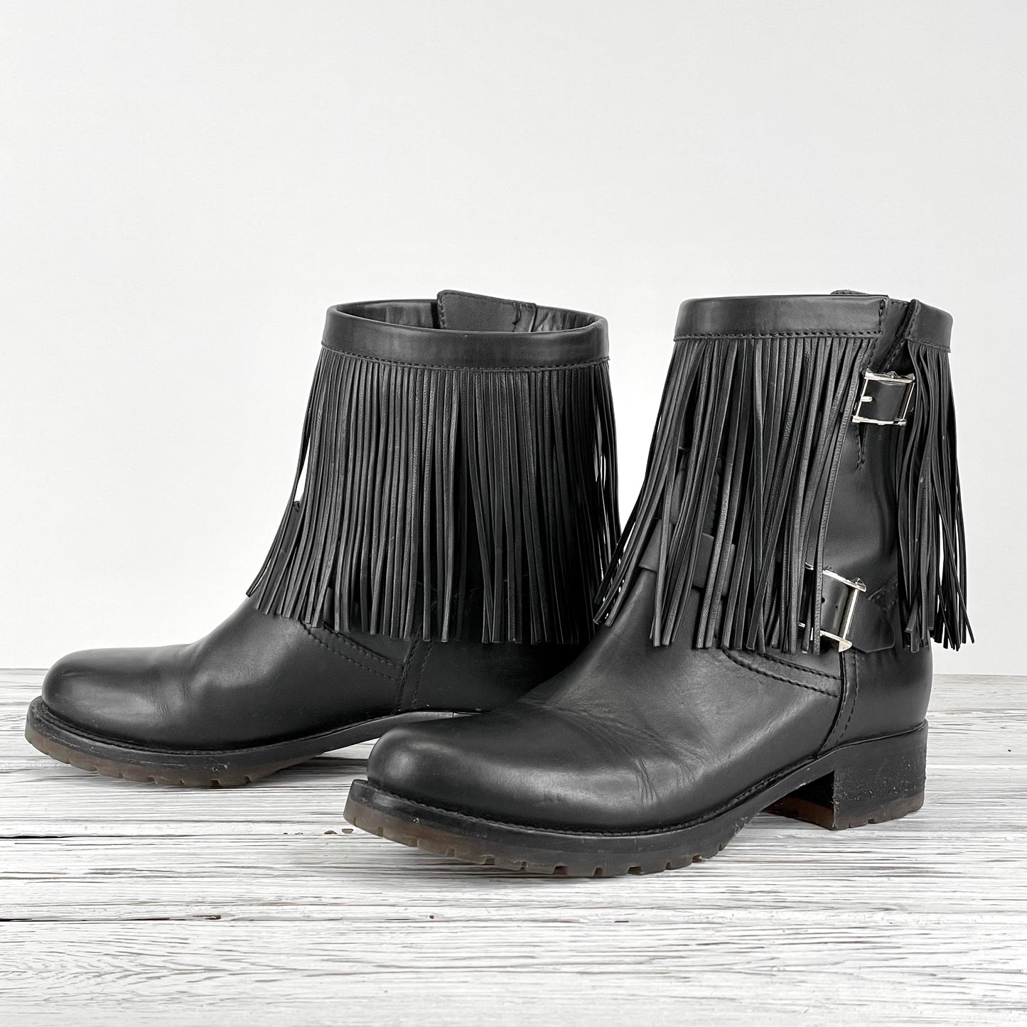 VALENTINO Black Leather Fringe Boots