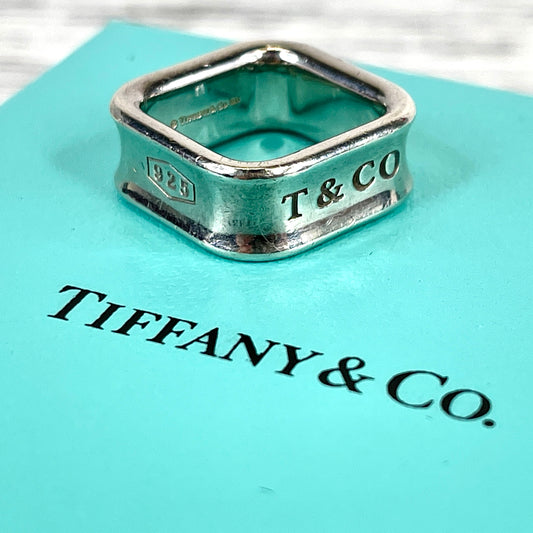 TIFFANY & CO. 925 Sterling Silver Square 1837 Ring, Size 6